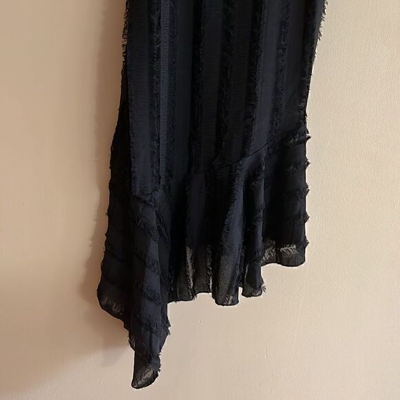 NWT Anthropologie Eri +Ali Black Fringed Asymmetrical Slip Midi Dress size S - Picture 4 of 12